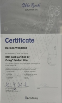 Otto Bock C-Leg Product Line Certification